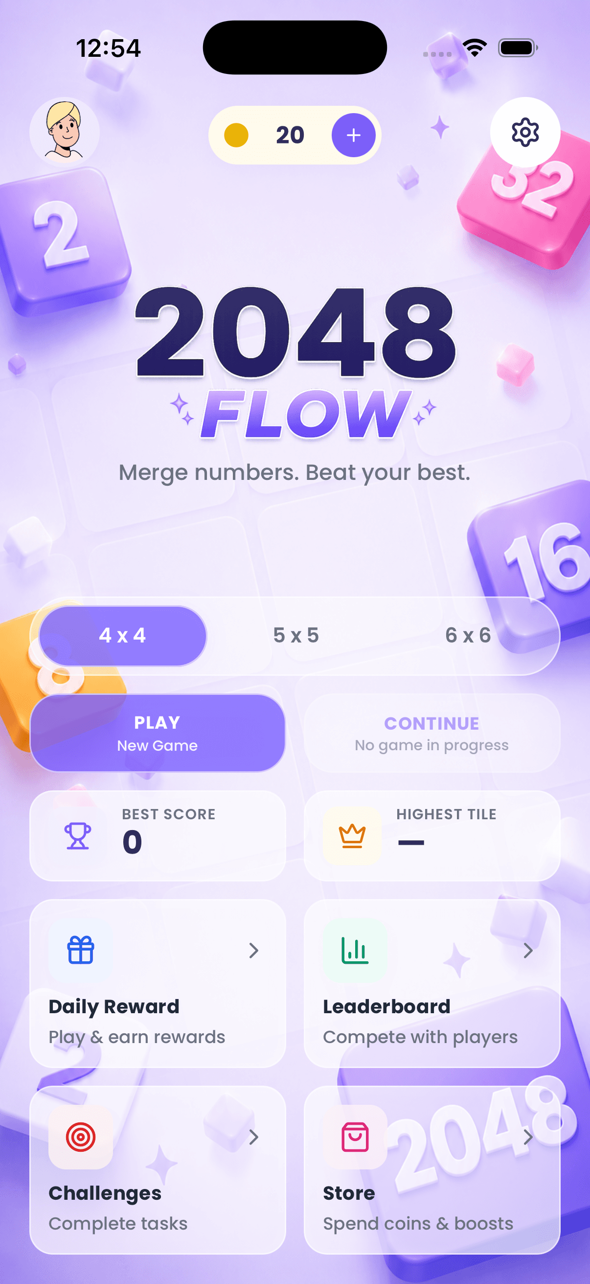2048 Flow — Home screen
