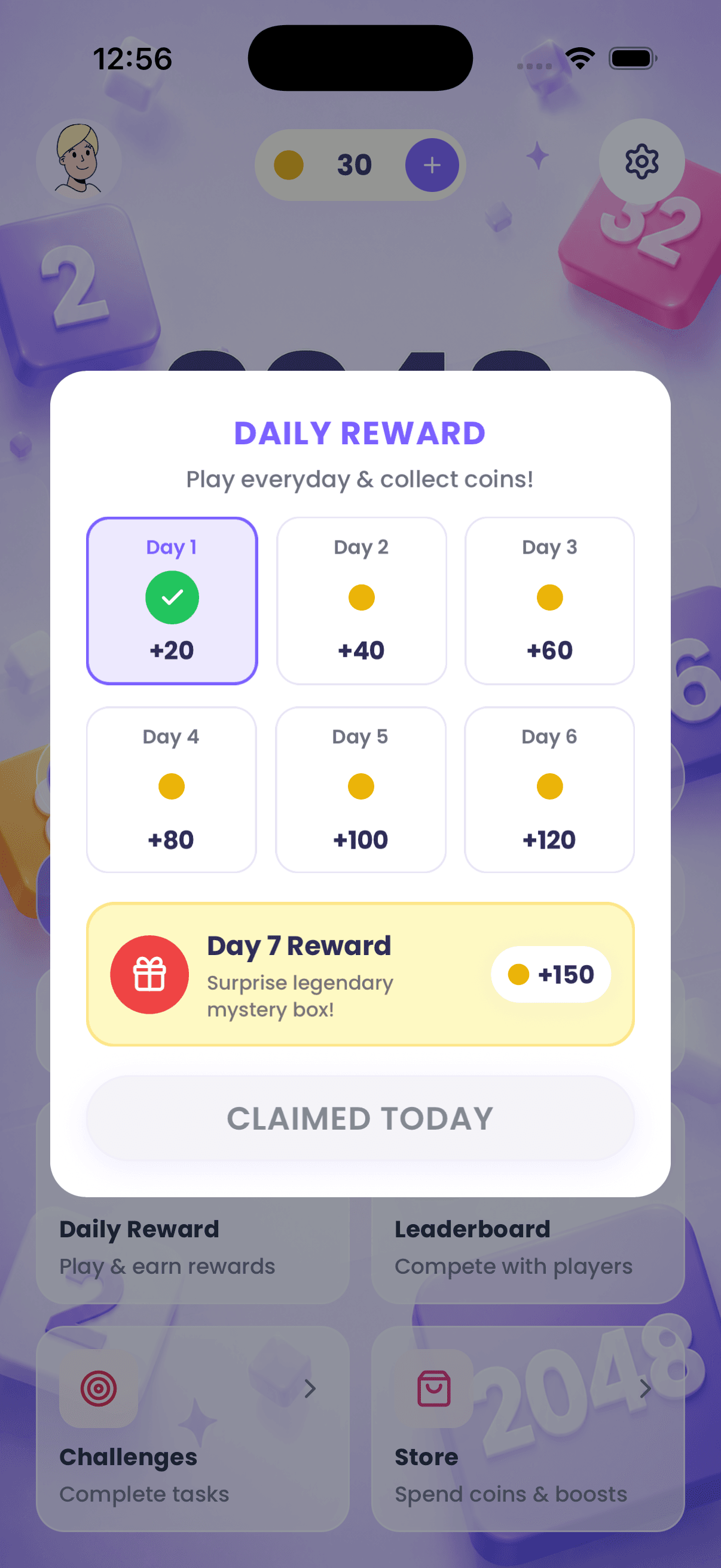 2048 Flow — Avatars screen